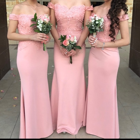 Off shoulder light pink bridesmaid dress - Picture 1 of 2